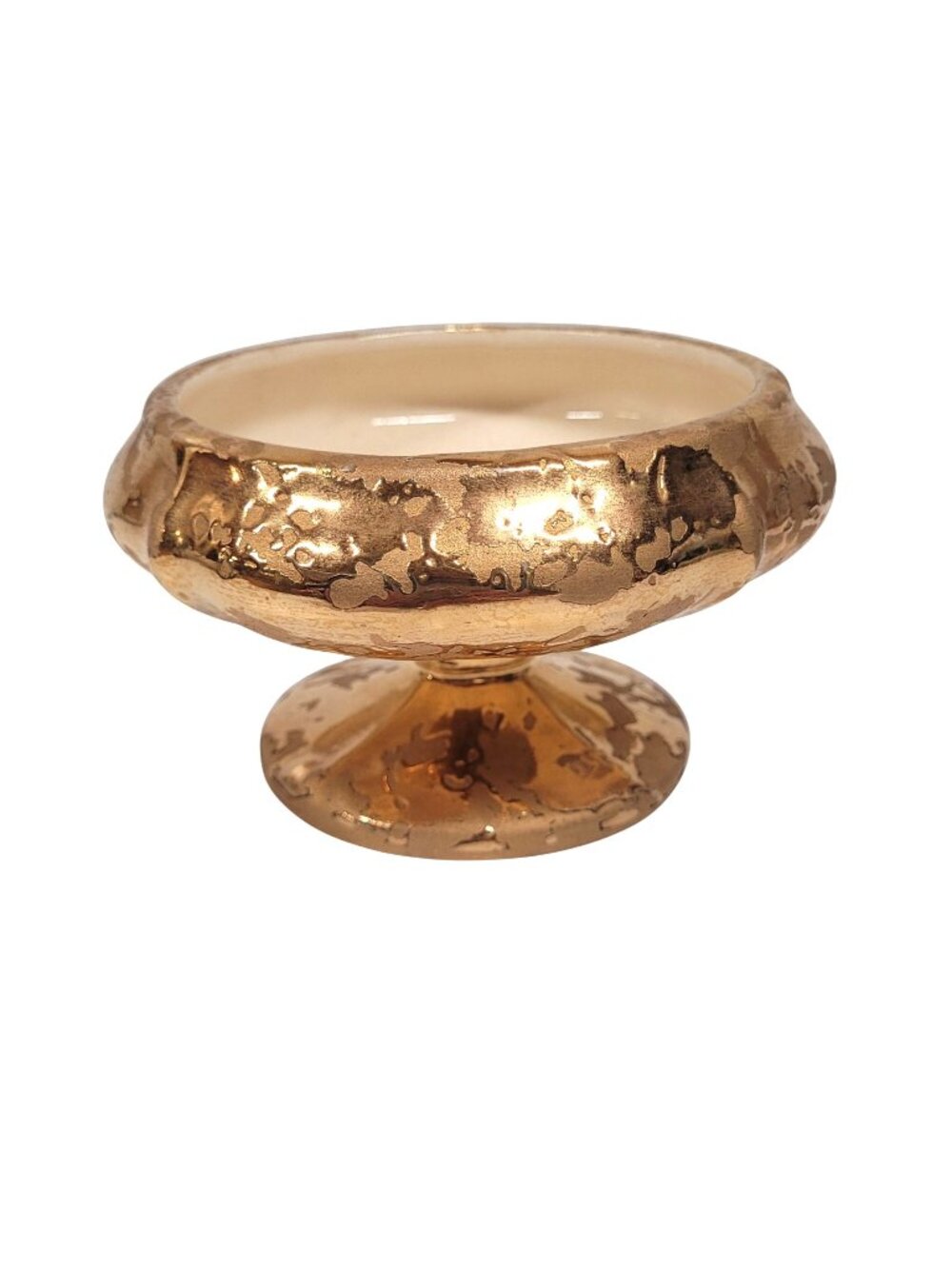 Swetye Weeping Gold Pedestal Dish Bowl Mid Century Salem Ohio Pottery 22K
